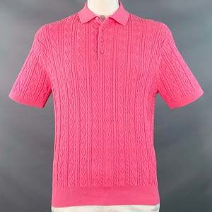 MR TURK Pink Cable Knit Cotton Half Placket Polo